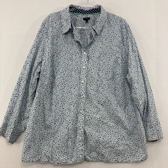 Talbots size 3X Blue Ditsy Floral Cotton Long Sleeve Button Down Preppy - Picture 1 of 9